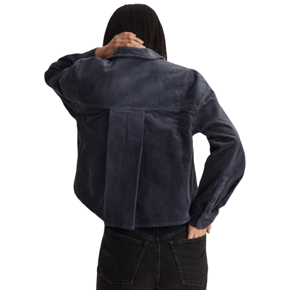 MADEWELL Variegated Corduroy Button Up Shirt Womens Medium Blue Oversized Casual - Picture 2 of 9